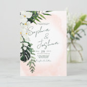 Boho Tropical Blush Watercolor Faire-part de maria (Debout devant)