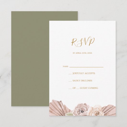 Boho Tropical Botanical | Carte Olive Green RSVP (Devant / Derrière)