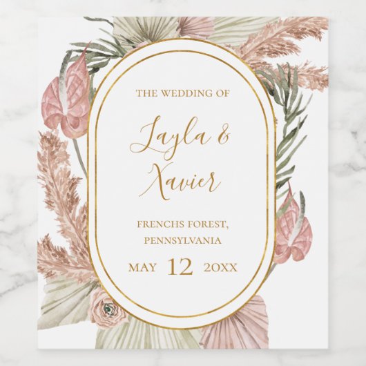 Boho Tropical Botanical | Étiquette de vin Mariage (Étiquettes simples)