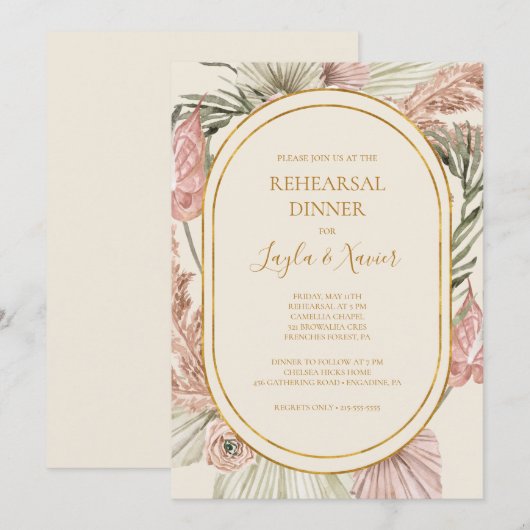 Boho Tropical Botanical | Ivory Rehearsal Dinner Kaart (Voorkant / Achterkant)