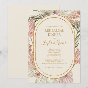 Boho Tropical Botanical   Ivory Rehearsal Dinner Kaart