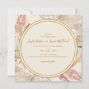 Boho Tropical Botanical Ivory Square Weddenschap Kaart