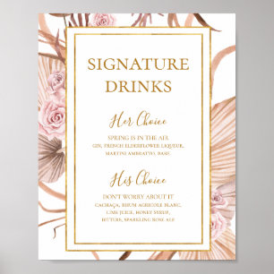 Boho Tropical Botanical Ondertekening Drink Poster