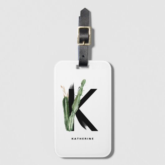 Boho Tropical Cactus Letter K Monogram Bridesmaid Bagagelabel (Voorkant (verticaal))