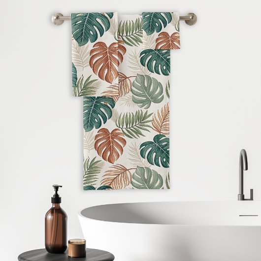 Boho Tropical Feuille Motif rouille vert Beige
