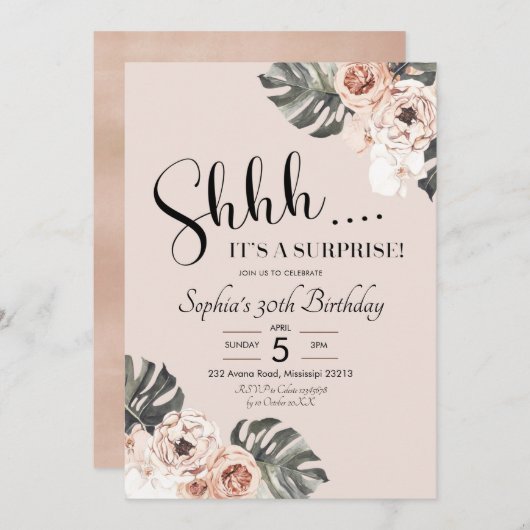 Boho Tropical Floral à l'anniversaire Invitation (Devant / Derrière)