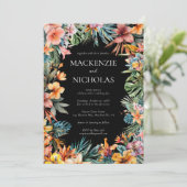 Boho Tropical Floral Black Faire-part de mariage (Debout devant)