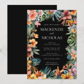 Boho Tropical Floral Black Faire-part de mariage (Devant / Derrière)
