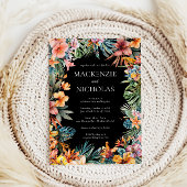 Boho Tropical Floral Black Faire-part de mariage