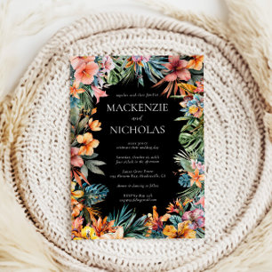 Boho Tropical Floral Black Faire-part de mariage