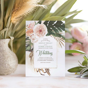 Boho Tropical Floral Desert Wedding Invitation Kaart