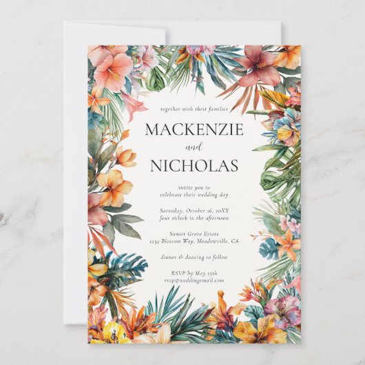 Boho Tropical Floral Faire-part de mariage (Devant)
