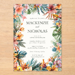Boho Tropical Floral Mariage Acrylique Invitation