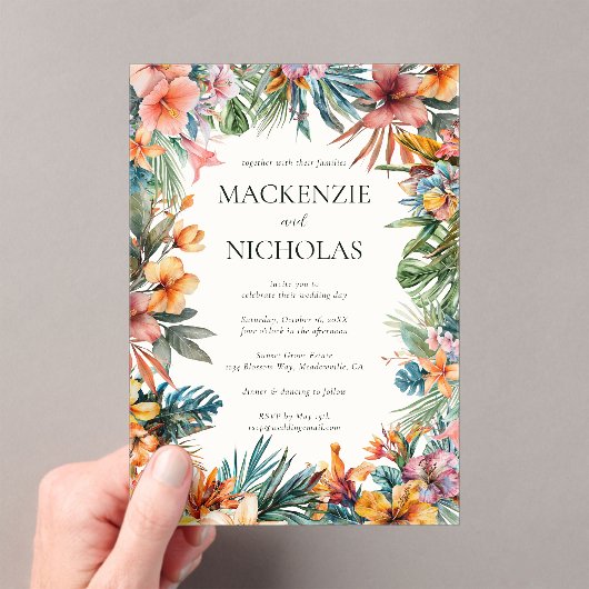 Boho Tropical Floral Mariage Acrylique Invitation (In situ (ordinateur de poche))