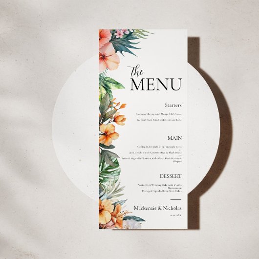 Boho Tropical Floral Wedding Menu