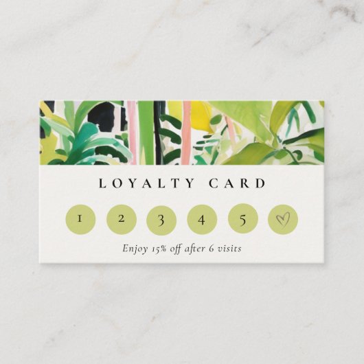 Boho Tropical Foliage Botanical 6 Punch Loyality Visitekaartje (Voorkant)