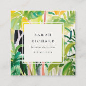 Boho Tropical Foliage Botanical Review Request Vierkante Visitekaartje (Voorkant)