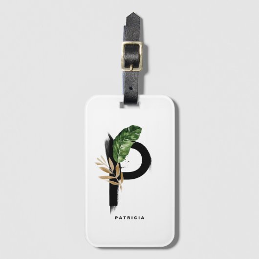 Boho Tropical Foliage Letter P Monogram Bridesmaid Bagagelabel (Voorkant (verticaal))