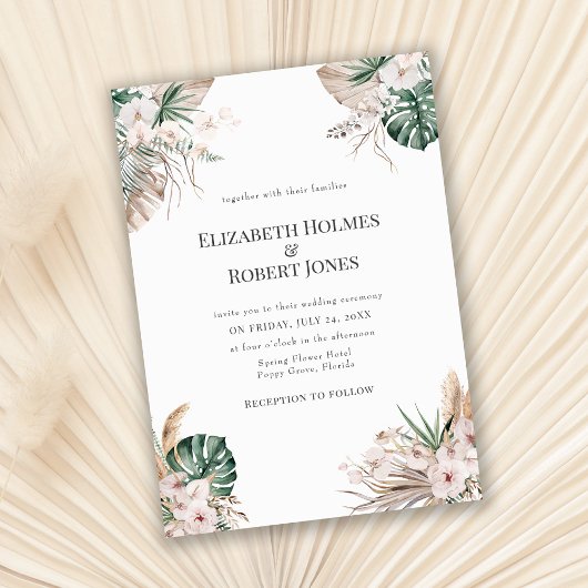 Boho Tropical Garden Wedding Invitation Kaart