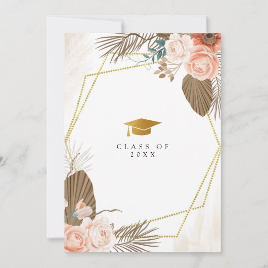 Boho Tropical Gold Foil Tassel Bloemen Afstuderen Kaart (Achterkant)