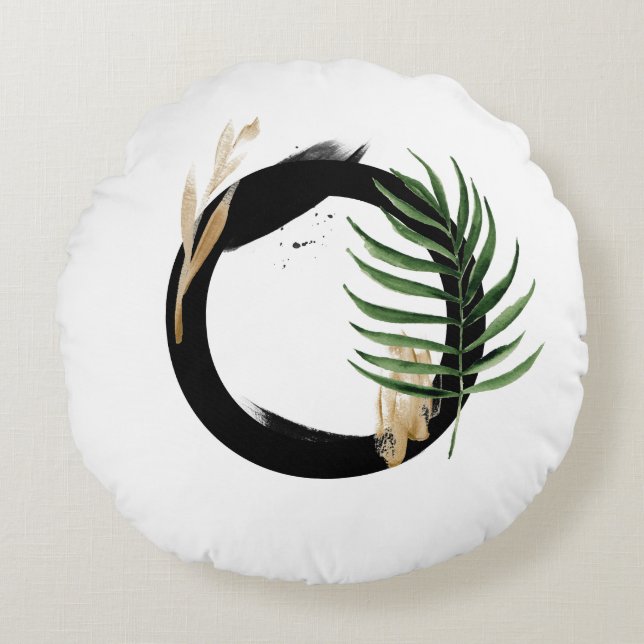 Boho Tropical Greenery Letter O Monogram Rond Kussen (Voorkant)