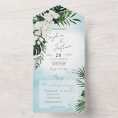 Boho Tropical Greenery Modern Aqua Dinner All In One Uitnodiging (Binnen)