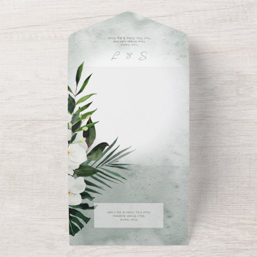 Boho Tropical Greenery Modern Green Dinner All In One Uitnodiging (Buitenkant)