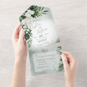 Boho Tropical Greenery Modern Green Dinner All In One Uitnodiging (Afscheurbaar)