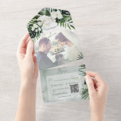 Boho Tropical Greenery Modern Photo QR Code All In One Uitnodiging (Afscheurbaar)