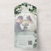 Boho Tropical Greenery Modern Photo QR Code All In One Uitnodiging (Binnen)