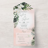 Boho Tropical Greenery Modern Pink Blush Dinner All In One Uitnodiging (Binnen)