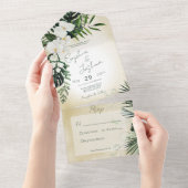 Boho Tropical Greenery Modern Sand No Dinner All In One Uitnodiging (Afscheurbaar)
