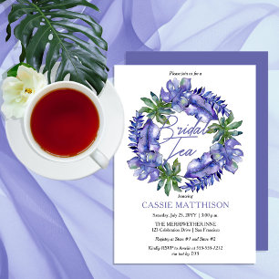 Boho Tropical Leaves Paars Green Bridal Tea Kaart