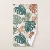Boho Tropical Leaves Pattern Rust Green Beige (Serviette à main)