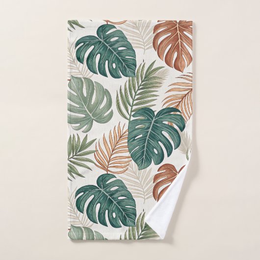 Boho Tropical Leaves Pattern Rust Green Beige (Serviette à main)