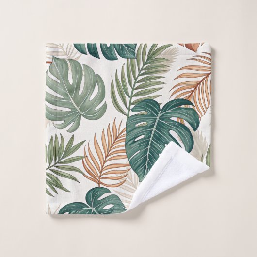 Boho Tropical Leaves Pattern Rust Green Beige (Gant de toilette)