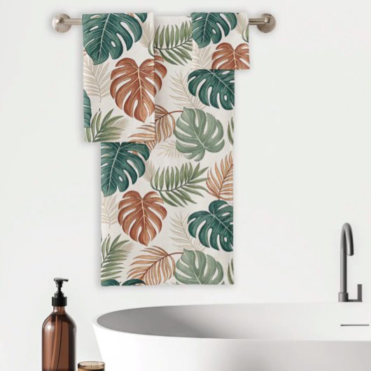 Boho Tropical Leaves Pattern Rust Green Beige