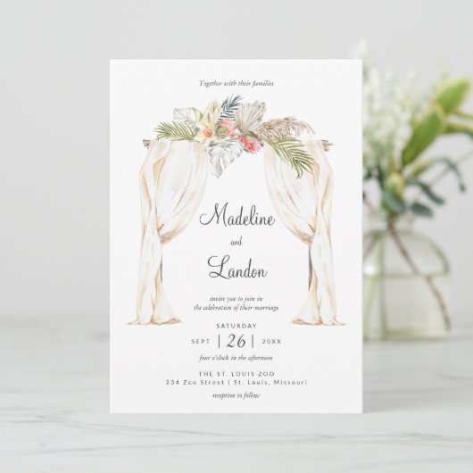 Boho Tropical Mariage Destination Invitation (Debout devant)
