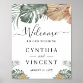 Boho Tropical Monstera Leaves Wedding Welcome Sign Poster (Voorkant)