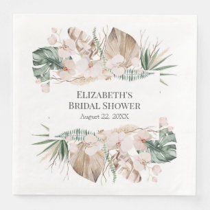 Boho Tropical Orchid en Monstera Paper Napkin Servet