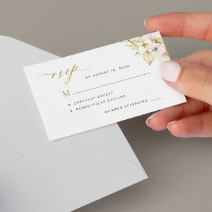 Boho tropical orhid gold script bruiloft RSVP Notitiekaartje