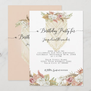 Boho Tropical Pampas Grass Floral Birthday Party Kaart