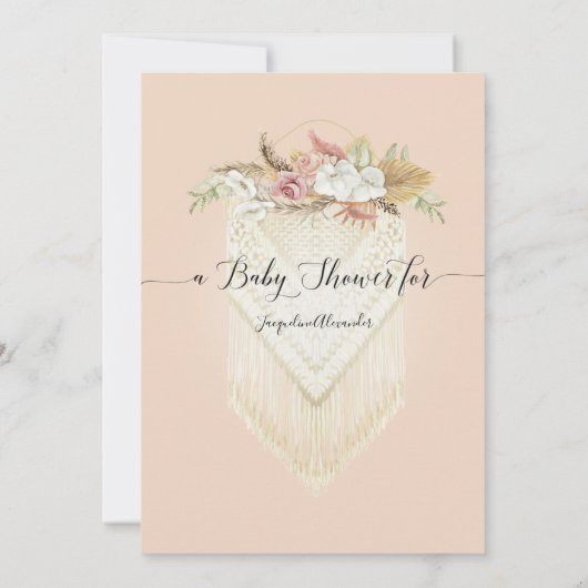 Boho Tropical Pampas Grass Floral Girl Baby shower Kaart (Achterkant)