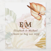 BOHO Tropical Pampas Grass Wedding Wijn Etiket (Enkel label)