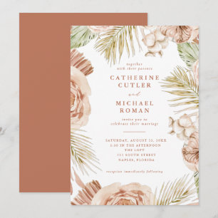 Boho Tropical Rozen Wedding Kaart