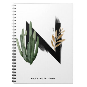 Boho Tropical Succulents Letter H Monogram Notitieboek