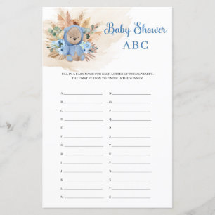 Boho tropical teddy beer pampas Baby shower ABC