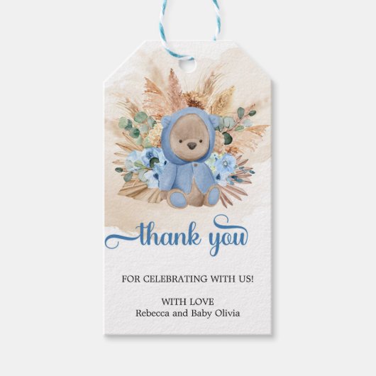 Boho Tropical teddy beer pampas gras bedankt Cadeaulabel (Voorkant)