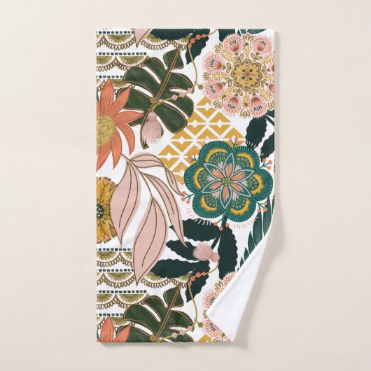 Boho Tropical Vert Floral (Serviette à main)