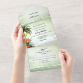 Boho Tropisch Beach All in One Wedding Invitation Uitnodiging (Afscheurbaar)